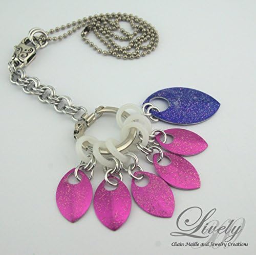 Knitting Stitch Marker Charm Necklace with Glittered Dragon Scales Pretty in Pink