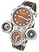 YouYouPifa Classy Double Movement 4 Dial Stainless Steel Case Leather Strap Quartz Watch (Brown)