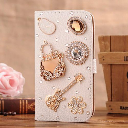 Green Fashion(TM) For Samsung Galaxy Note 4 Mobile Phone Case Lady Wallet case with 3D bling Rhinestone Card Holder &amp; Magnetic Flip Horizontals - Handbag Guitar Flower