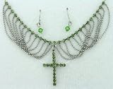 Unique Green Cross Chain Drop Necklace and Earrings Set 51DLFcgRgxL. SL160 Unique Green Cross Chain Drop Necklace and Earrings Set