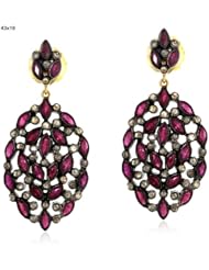 14kt Yellow Gold Diamond Pave Ruby Drop Earring Silver New Year Jewelry
