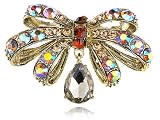 Colorful Crystal Rhinestone Gold Tone Miniature Dragonfly Bug Design Pin Brooch