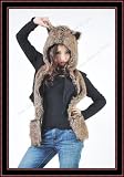 Wolf Full Hood 3in1 Hat/Scarf/Mittens Faux Fur with Fleece Lining