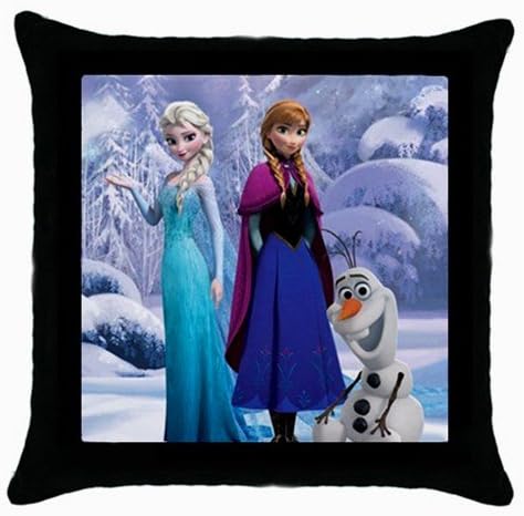 Frozen Elsa Anna Princess Olaf Snowman Disney Cartoon Movie Covers with Zippered Pillow Cases Pillowcase 18x18 Inches for Living Room or Kids Boys Girls Bedroom Decoration, Black Color