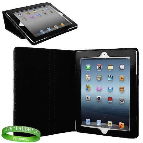 Black Padded iPad Skin Cover Case Stand with Screen Flap and Sleep Function for all Models of The New Apple iPad ( 3rd Generation, wifi , + AT&T 4G , 16 GB , 32GB , 64 GB, MC707LL/A , MD328LL/A , MC705LL/A , MC706LL/A , MD329LL/A , MD368LL/A , MC756LL/A , MC744LL/A ect.. ) + Live * Laugh * Love Vangoddy Trademarked Wrist Band!!!