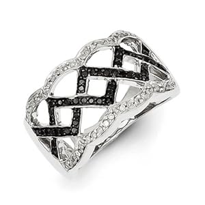 IceCarats Designer Jewelry Size 8 Sterling Silver Black And White Diamond Ring