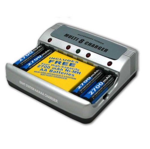 Buy 8 Station AA AAA Nimh Battery Charger Includes (4) Premium 2700 Mah Ni-MH Batteries by Accessory Power now!