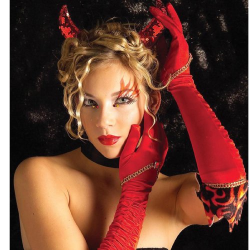 長いセクシーなサテンの悪魔の手袋♪ハロウィン♪サイズ：One Size