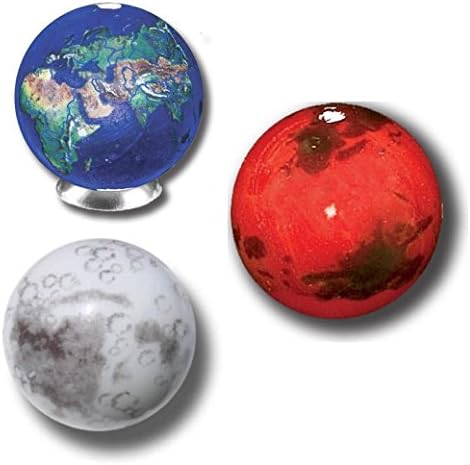 Earth, Mars & Moon Set of 3 Marbles w Stands