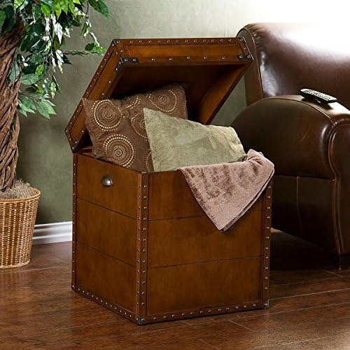 Maritime Trunk 20" End Table - Walnut - Home Decor and Storage - Bedroom or Living Room - Antique Brass Design - Wooden Table Box - Easily Blend to Any House Decoration