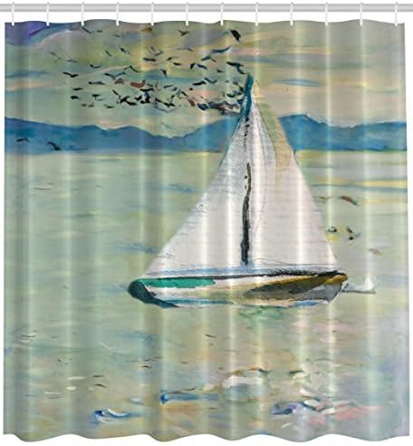 Think Yes Monet Sailing Boat Yacht Sail Boat Birds Decor Modern Bath Decor Home Textile Design Sailor Ocean View Oil Paintings Effect Art Prints Reproduction Monet Shower Curtain, Elusive to Pinklim