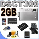 Sony Cybershot DSC-T300 10.1MP Digital Camera (Silver) with 5x Optical Zoom PLUS 2GB ProDUO Memory Stick - Extra Lithium Ion Battery - DSCT300 BigVALUEInc Accessory Saver Bundle + MORE