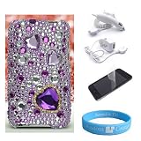 Big Diamond Purple Heart Rhinestones Back Cover for IPod Touch 2g 3g + Clear Screen Protector + Car Charger + Wall Charger + Wristband