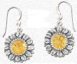 Solid Sterling Silver Sunflower Yellow Cut Crystal Earrings