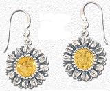 Solid Sterling Silver Sunflower Yellow Cut Crystal Earrings