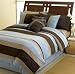 SkyBlue Jacaranda Striped Micro Suede Luxury Bed in a Bag Comforter 6 piece Bedding Set - Queen Size
