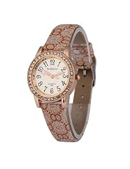 Vktech Elegant Womens Leather-Cloth Band Rhinestone Alloy Dial Quartz Analog Watch (Orange)