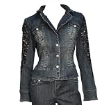Cache Blue Denim Jean Lace Beading Jacket Size 0 XS Cache
