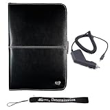 Slim High Quality Durable Synthetic Leather Case Customer Made For Barnes & Noble Nook eBook Reader + Includes a 4-Inch eBigvalue Determination Hand Strap + Black Rapid Travel Car Charger
