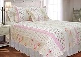 Megan Pink Rose Romantic Cottage Queen Quilt Set