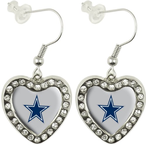 NFL Dallas Cowboys Crystal Heart Earrings with Team Logo