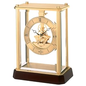 Seiko Mantel Clock Gold-Tone Metal and Glass Case by