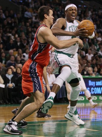 New Jersey Nets v Boston Celtics: Paul Pierce and Kris Humphries Photographic Poster Print by Elsa ., 42x56
