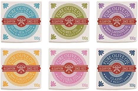 Alqaryon Natural Soap, Assorted, Pack of 6 Bars (Olive,Laurel,Jojoba,Deadsea Salt, Ylang oil), pack of 6
