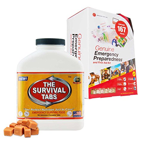 Survival Tabs 15-Day Prepper Food Replacement for certified surgical technician Emergency Food Supply Gluten Free and Non-GMO - Butterscotch Flavor + New Emergency First Aid Kit 167 Pieces