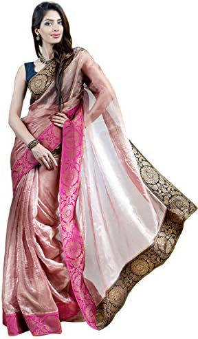 SakhiFashions Womens Tissue Kota with Banarsi Border saree Free Size Multi, Black, Pink