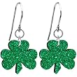 Green Glitter Luck Clover Earrings