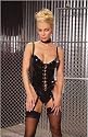 Lace Up Vinyl Thong back Teddy with studs, Adjustable and detachable Garters, shown with item EMV9215 in 1X