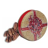 1 and 1/2 lb Roasted Mammoth Half Pecans Tin - Red Bow