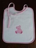 Bebe Pink Teddy Bear trimmed baby waffle weave honeycomb terry lined bib