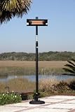 51DMWzxE8KL. SL160  Patented 1500 Watt Electric Infrared Straight Black Steel Pole Mounted Patio Heater, Wheel Assm., Aluminum Reflector. ETL Approved.