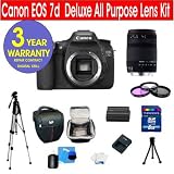 20 Piece All Purpose Kit with Canon EOS 7D 18 MP Digital SLR Camera Body + Sigma 28-300mm f/3.5-6.3 DG IF Macro Aspherical Lens + 8 GB Memory Card + Multi-Coated 3 Piece Filter Kit + Premier Holster Case + 50 Tripod + 6 Piece Camera Accessory Kit + 3 Year Celltime Warranty Repair Contract
