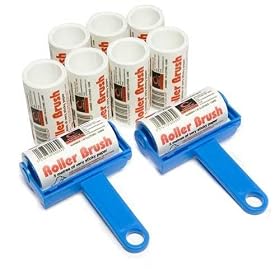 2 x Caraselle Cornflower Blue Trident Sticky Roller Brushes and 7 Refills with 45metres long roll of sticky paper with adhesive surface which can be torn off & thrown away once used. Designed for removing lint, dust & animal hair from clothes & upholstery