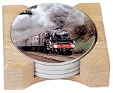 CounterArt Train Design Round Absorbent Coasters in Wooden Holder, Set of 4