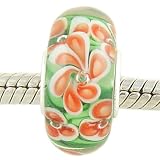 Wild Azalea 925 Solid Core Murano Style Glass European Bead PLUS Sterling Silver Snake Charm Bracelet