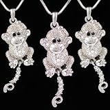 Silver Tone Clear Monkey Animal Pendant Necklace Fashion Jewelry
