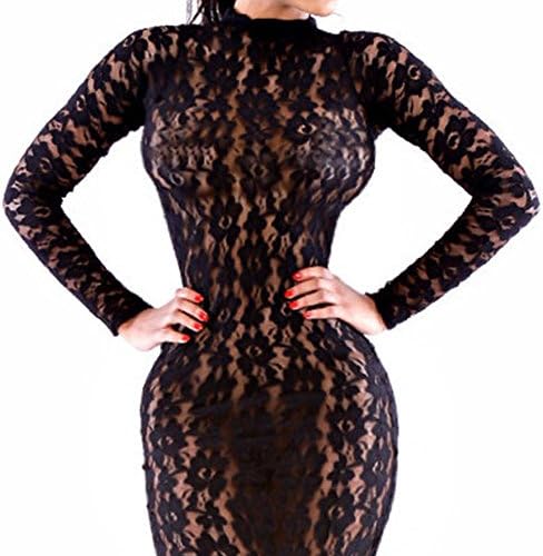 YXIN Women's Sexy Bodycon Silhouette See Through Sheath Lace Dress