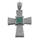 Blue & Clear Cz Encrusted 925 Sterling Silver Byzantine-Inspired Cross Pendant