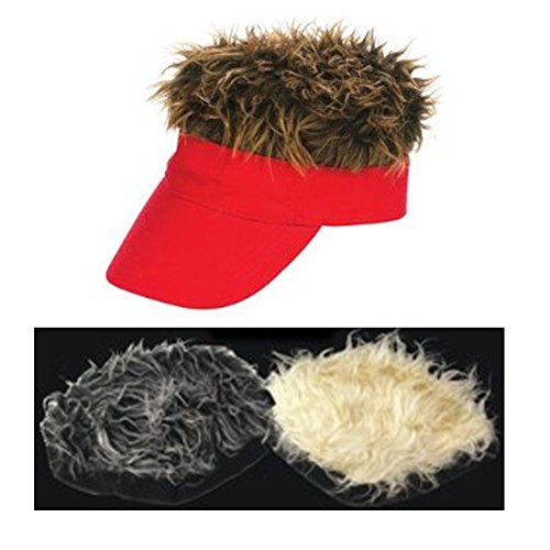 Red Wacky Hair Visor With 3 sets of Built in Hair