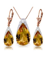 14k Yellow Gold Citrine Drop Necklace and Earrings Set