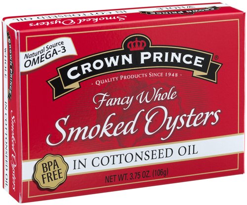 Crown Prince Smoked Oysters in Cottonseed Oil, 3.75 Ounce Cans (Pack of 18)