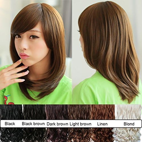 MYSELF Wig Cosplay Wigs Brown Wig Heat Resistant Ladies Wigs Mid Short Straight Wig Cap + Wig Comb