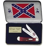 Case Cutlery CAT - 1861RPB Confederate States of America Red Pick Bone Handle Trapper Pocket Knife, Red