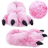 Wishpets Pink Fuzzy Bear Paw Animal Slippers for Women and Men