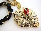 Disney Couture Gold Plated Large " BELIEVE Leaf " Necklace with Ladybug * Kidada Jone