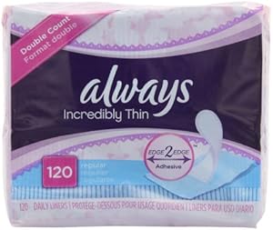 Always Incredibly Thin Regular Daily Liners, wrapped, 120 Count (Pack of 2)